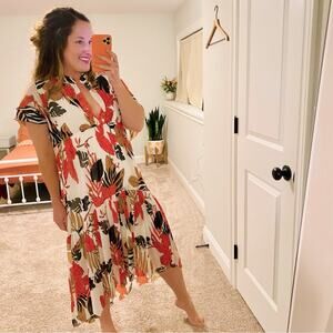 FUZZI White Red Black Floral Maxi Dress XS